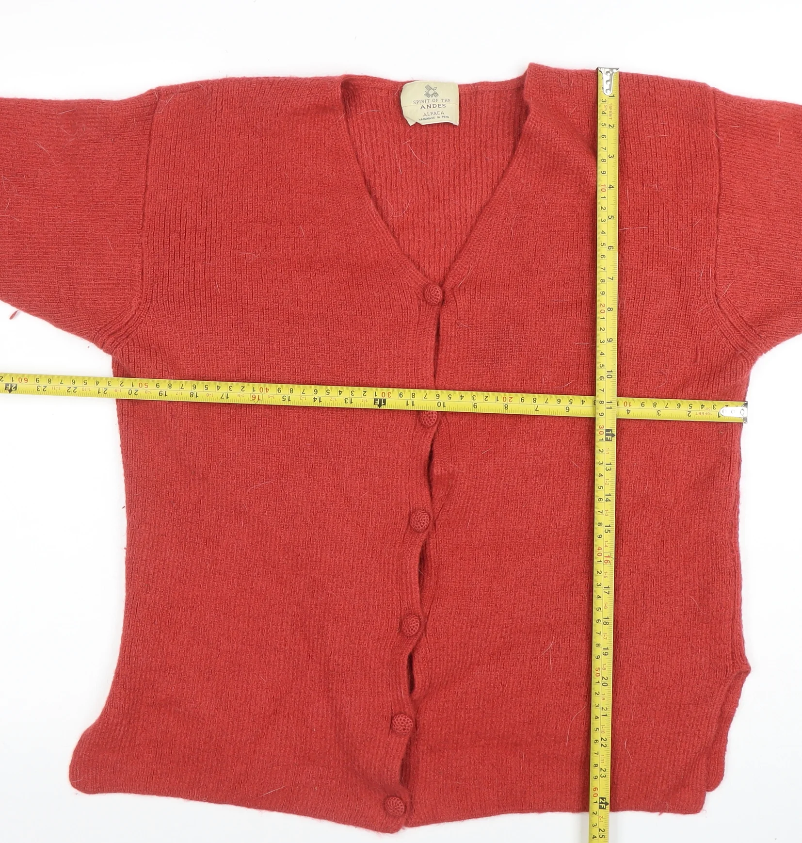 Spirit of the Andes Womens Red Alpaca Cardigan Size S V-Neck Button Up - Image 2