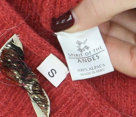 Spirit of the Andes Womens Red Alpaca Cardigan Size S V-Neck Button Up - Image 4