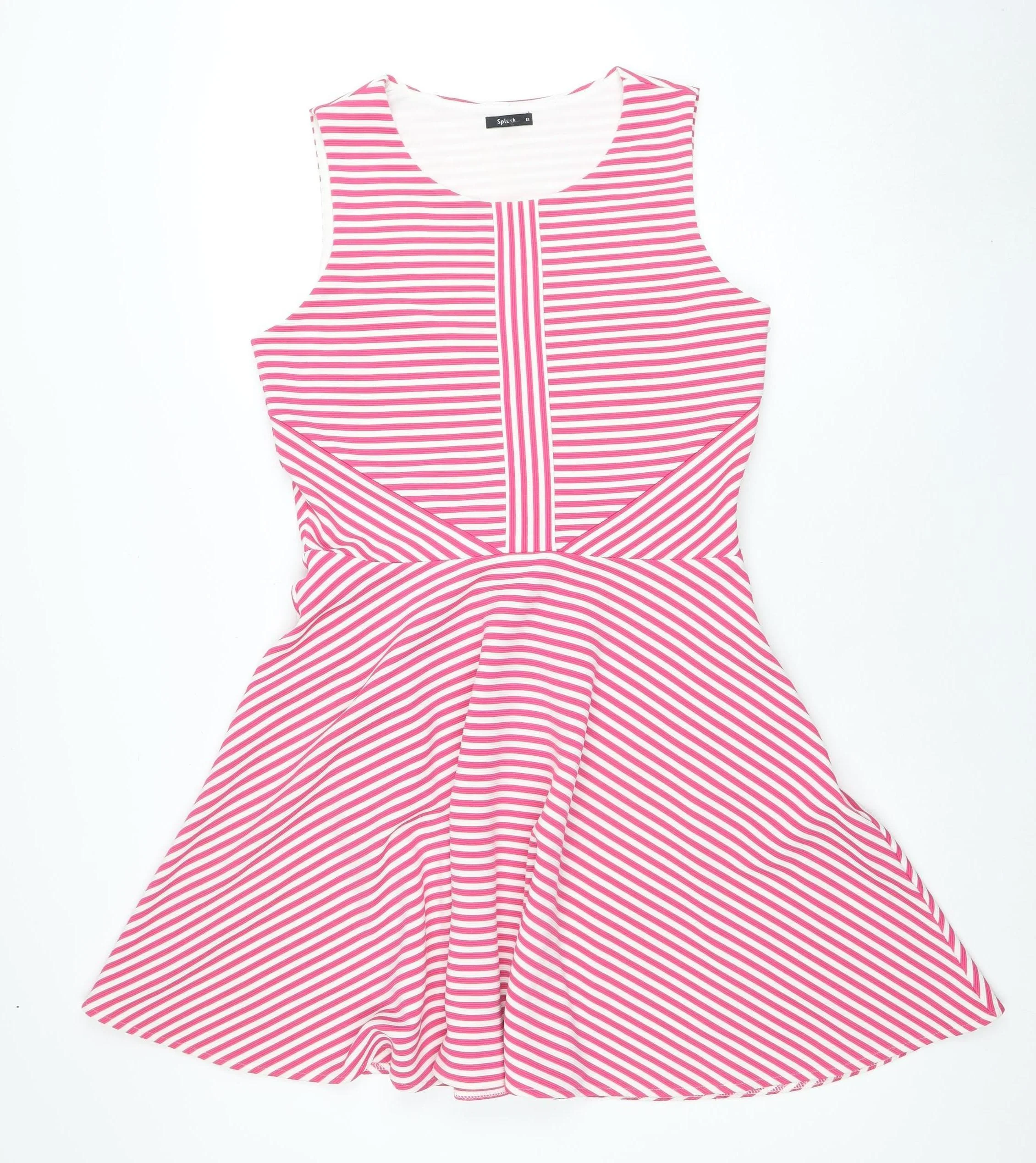 Splash Women's Pink Striped Fit & Flare Dress Size 12 Sleeveless Zip