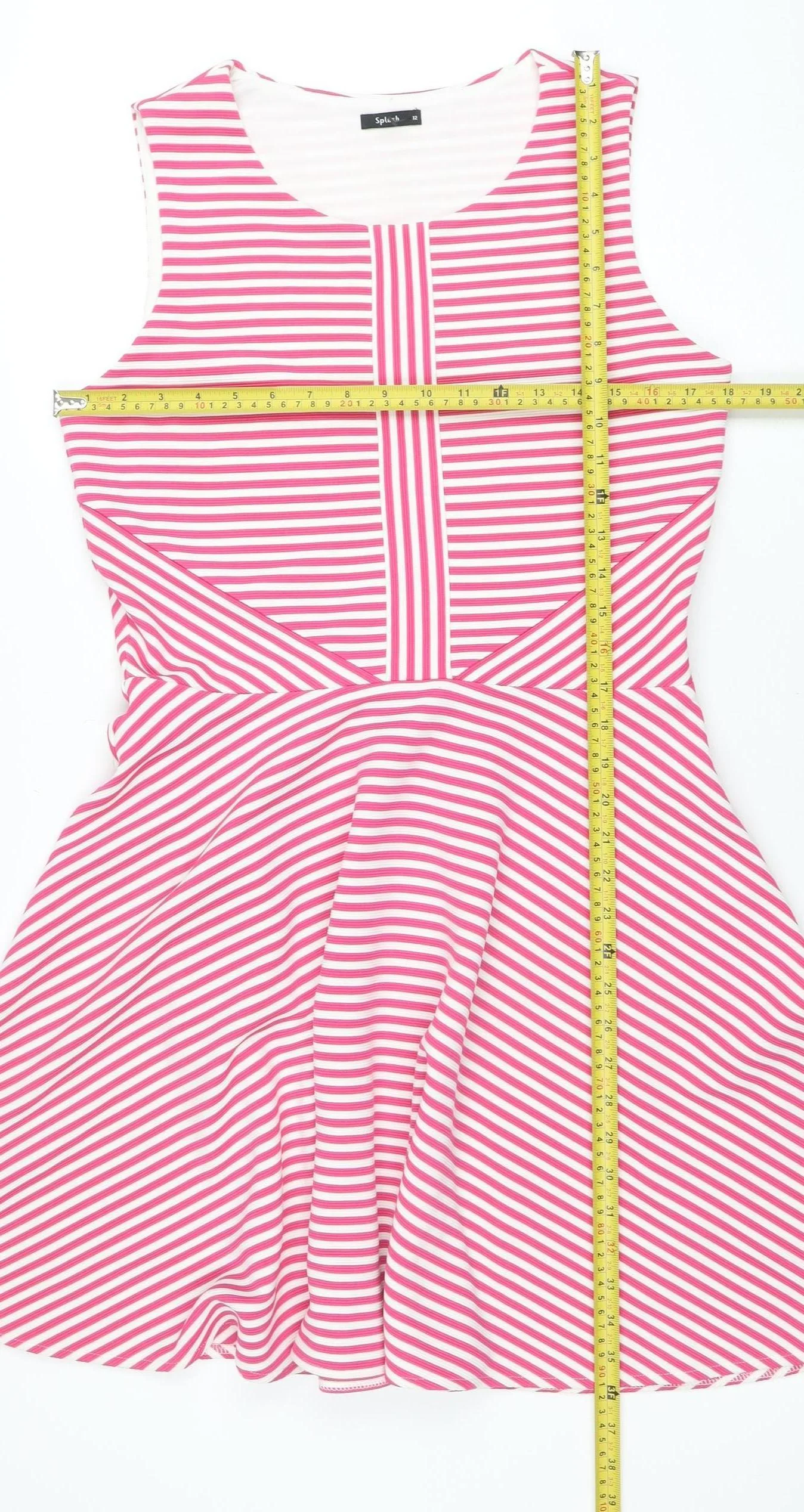 Splash Women's Pink Striped Fit & Flare Dress Size 12 Sleeveless Zip - Image 2