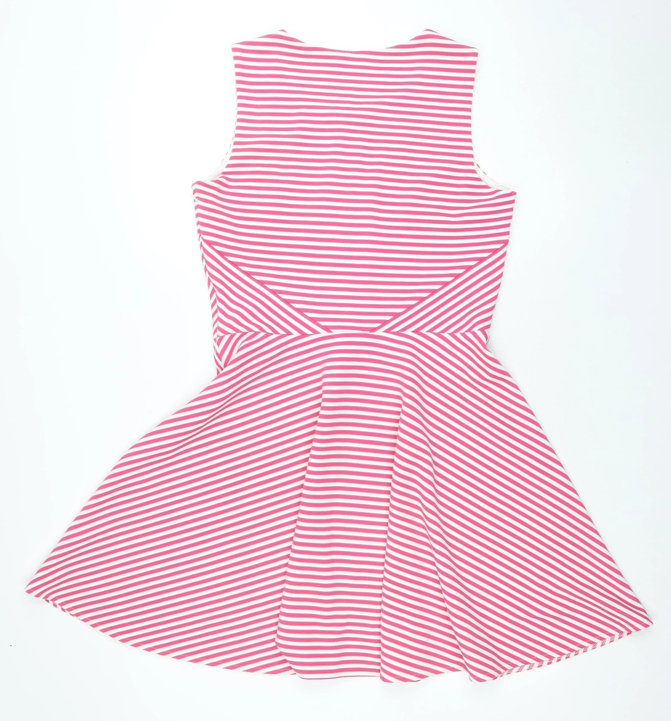 Splash Women's Pink Striped Fit & Flare Dress Size 12 Sleeveless Zip - Image 3
