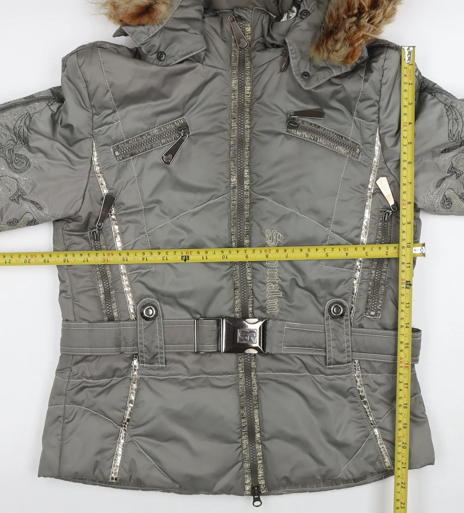 Sportalm Womens Grey Hooded Belted Puffer Jacket Size 8 - Image 2