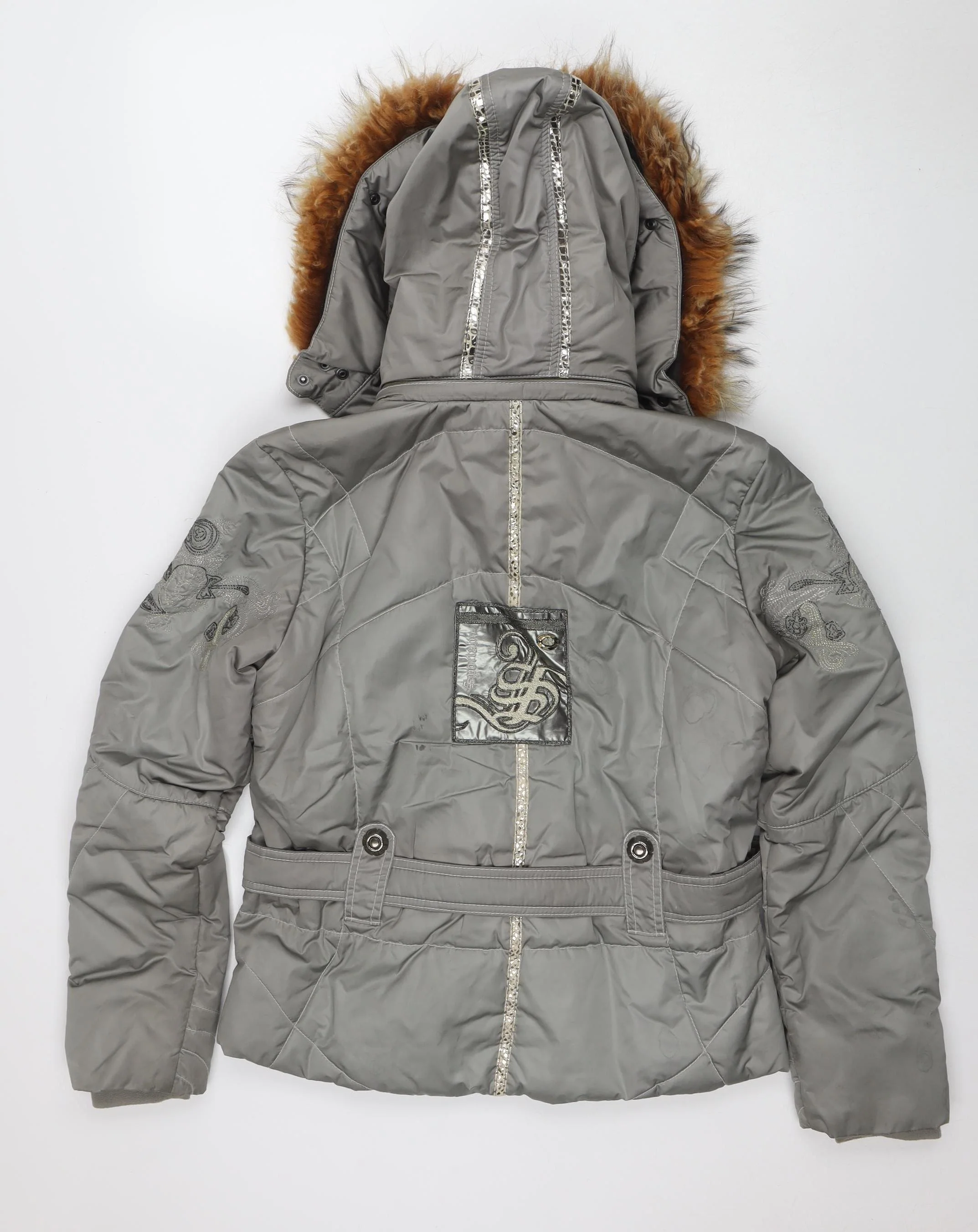 Sportalm Womens Grey Hooded Belted Puffer Jacket Size 8 - Image 3