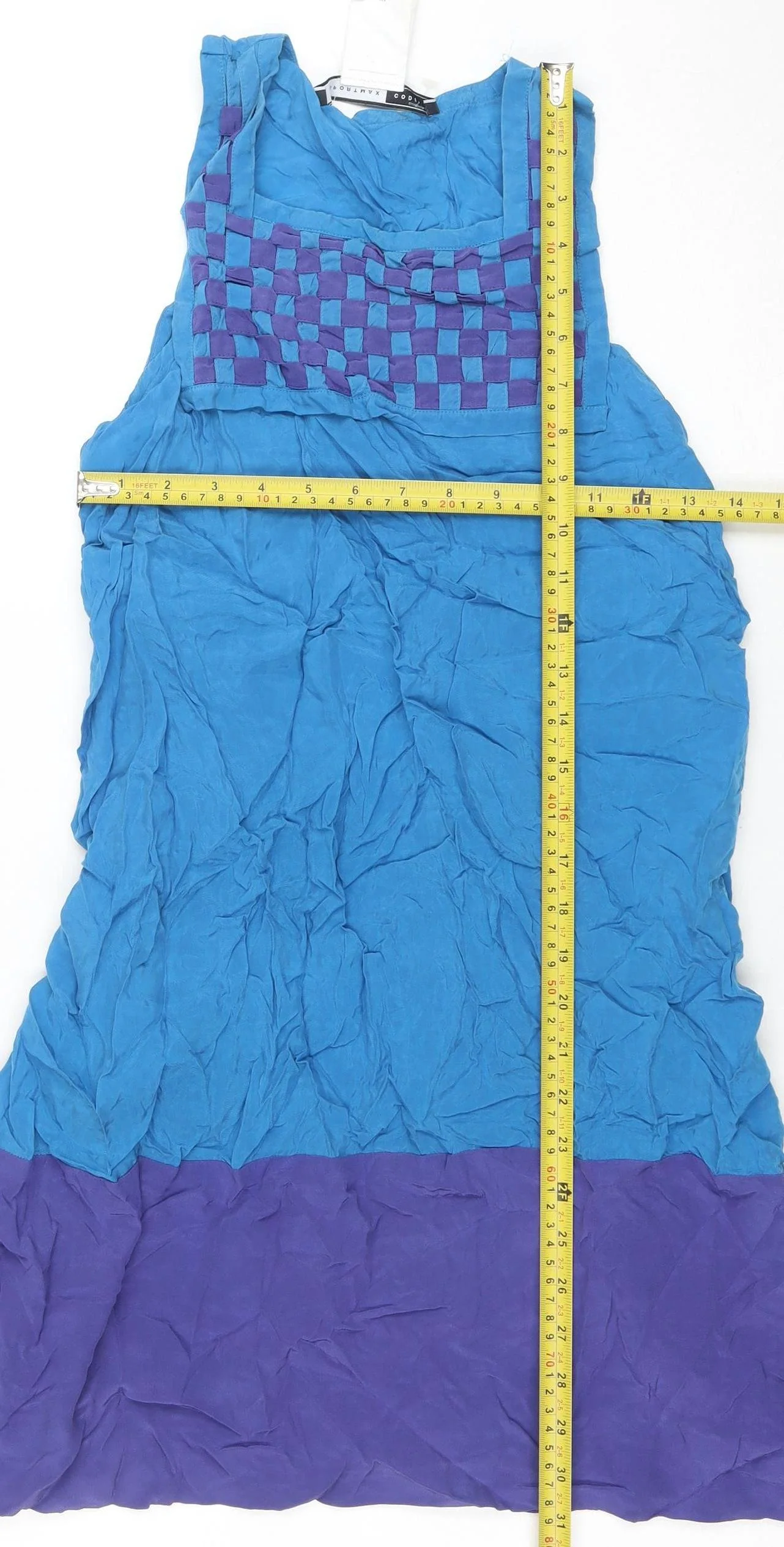 Sportmax Code Women Blue Colourblock Silk Shift Dress Size 10 - Image 2