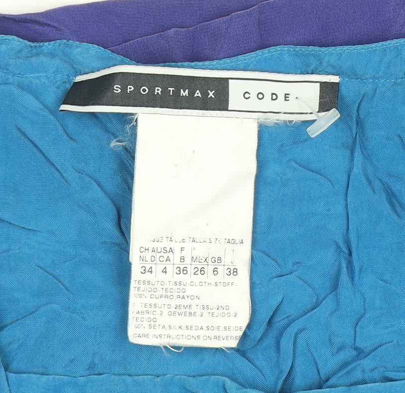 Sportmax Code Women Blue Colourblock Silk Shift Dress Size 10 - Image 4