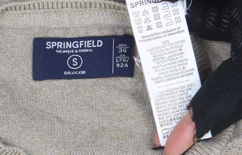Springfield Men Beige Cotton Blend Crew Neck Pullover Jumper S - Image 4