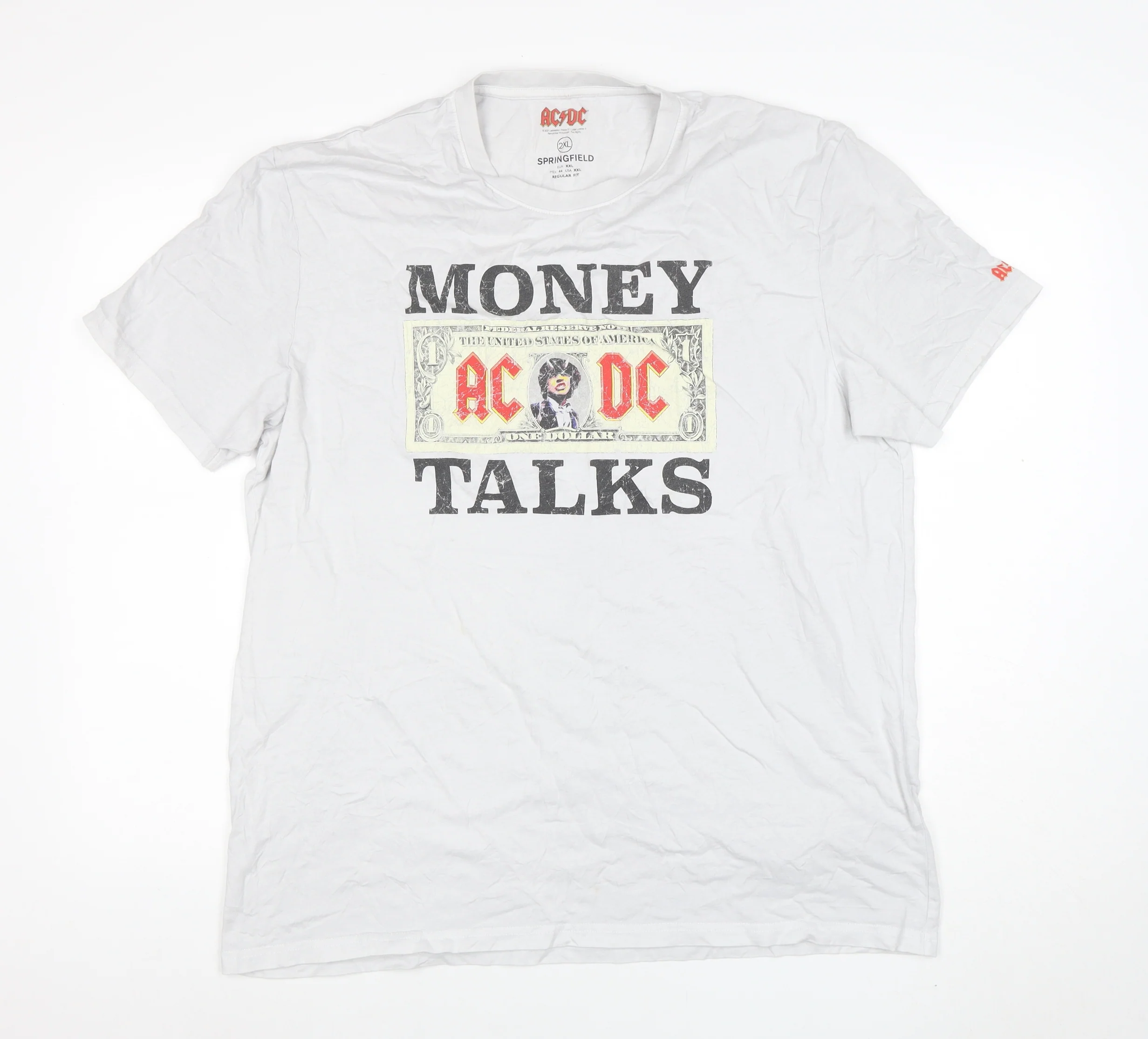 Springfield Men’s White AC/DC Money Talks Band T-Shirt 2XL Regular Fit