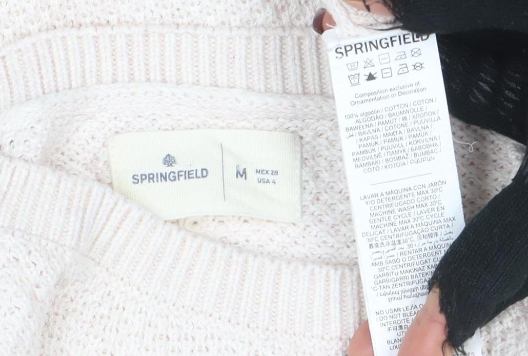 Springfield Women Beige Knit Crew Neck Pullover Jumper M - Image 4