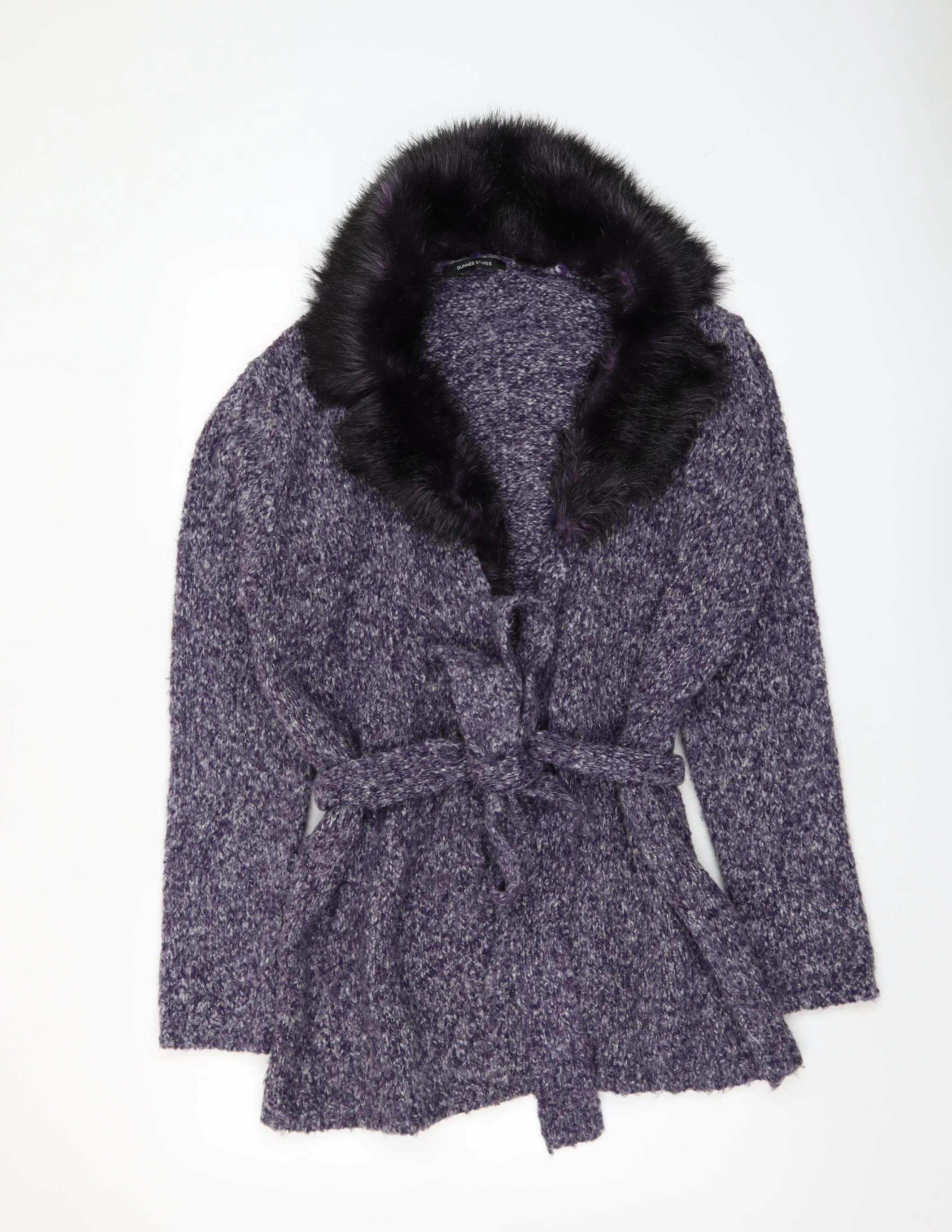 St. Bernard Women’s Purple Fur Trim Belted Knit Cardigan Size 14-16