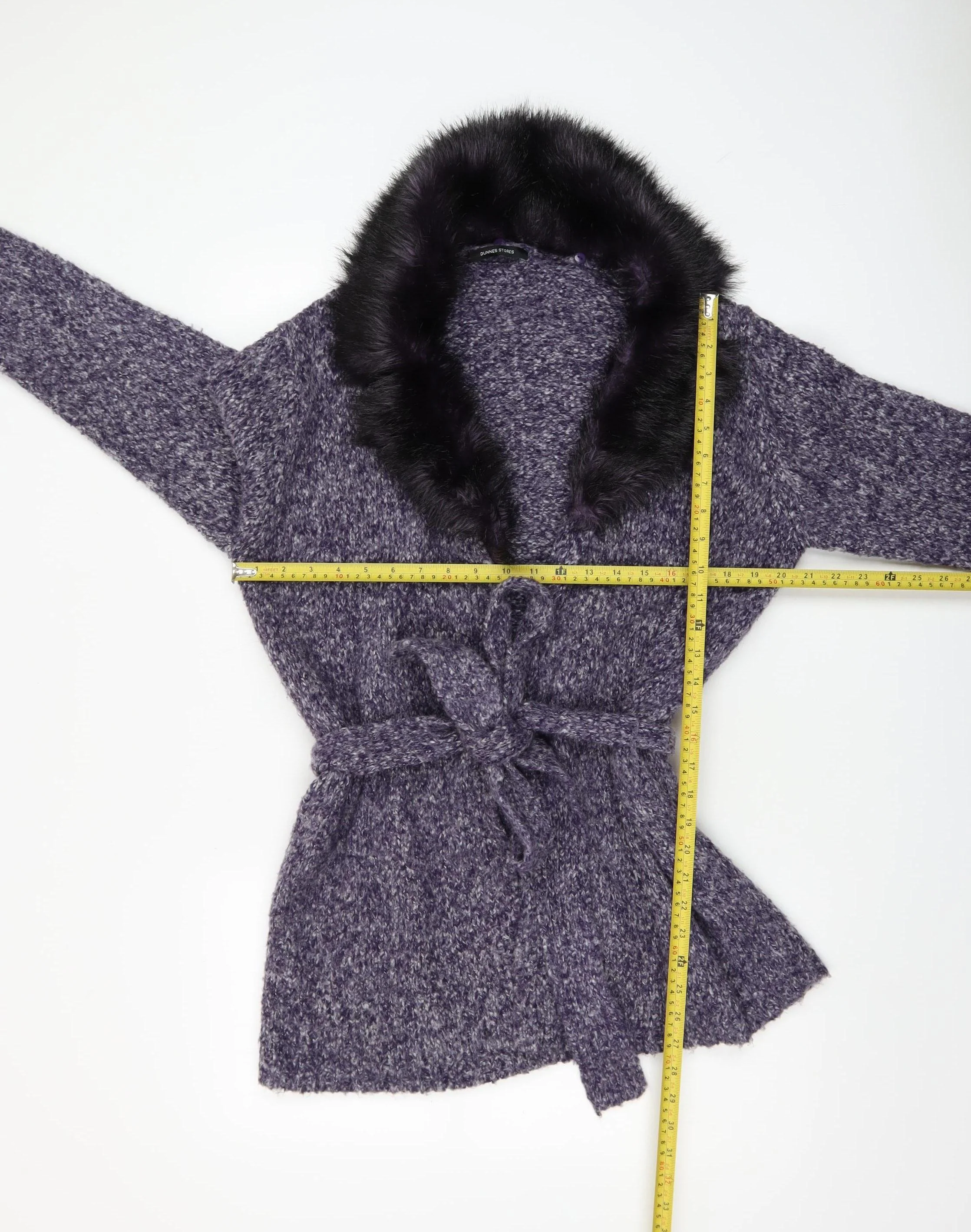 St. Bernard Women’s Purple Fur Trim Belted Knit Cardigan Size 14-16 - Image 2