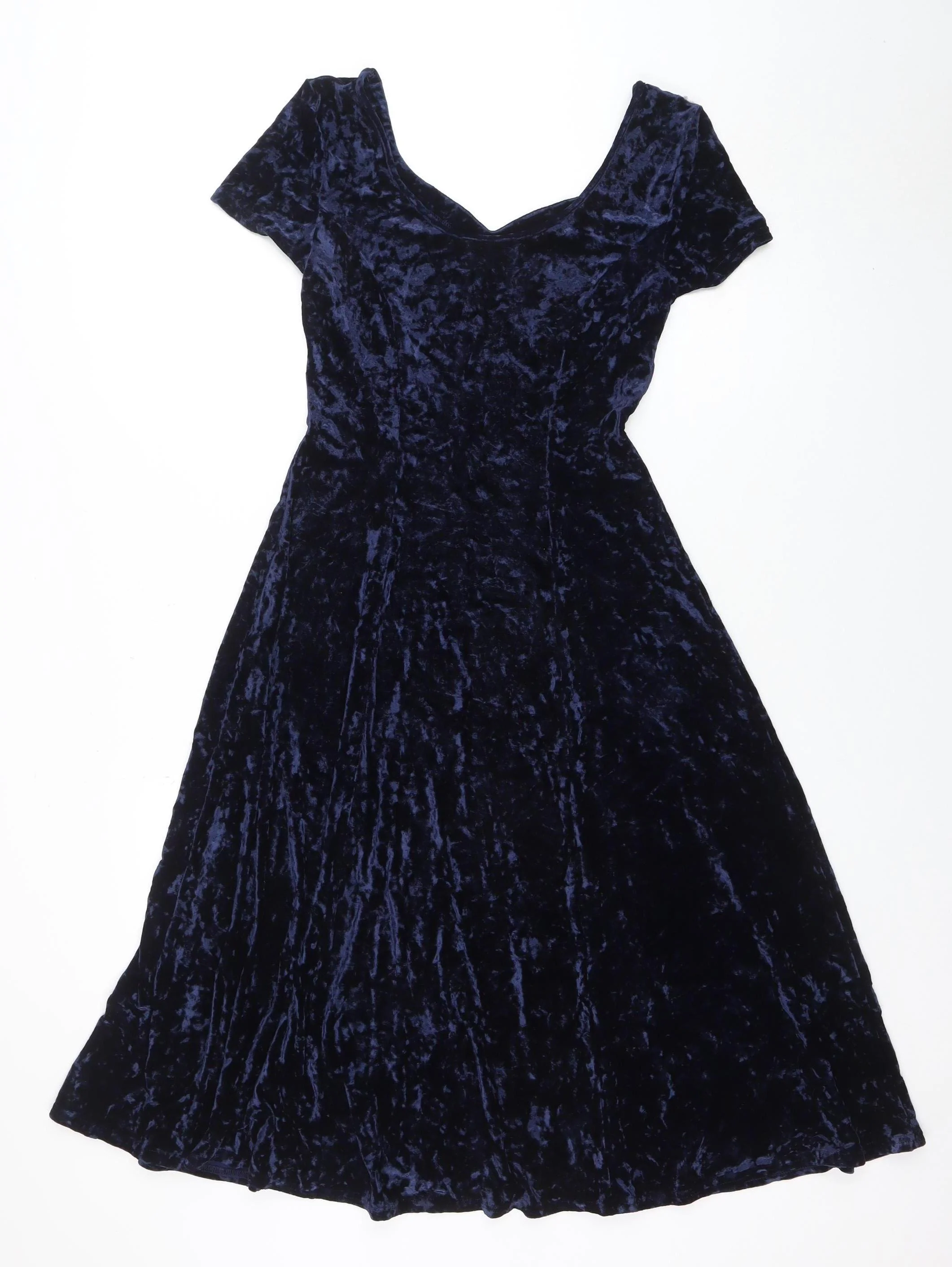 St Michael Women's Blue Velvet Fit & Flare Dress Size 10
