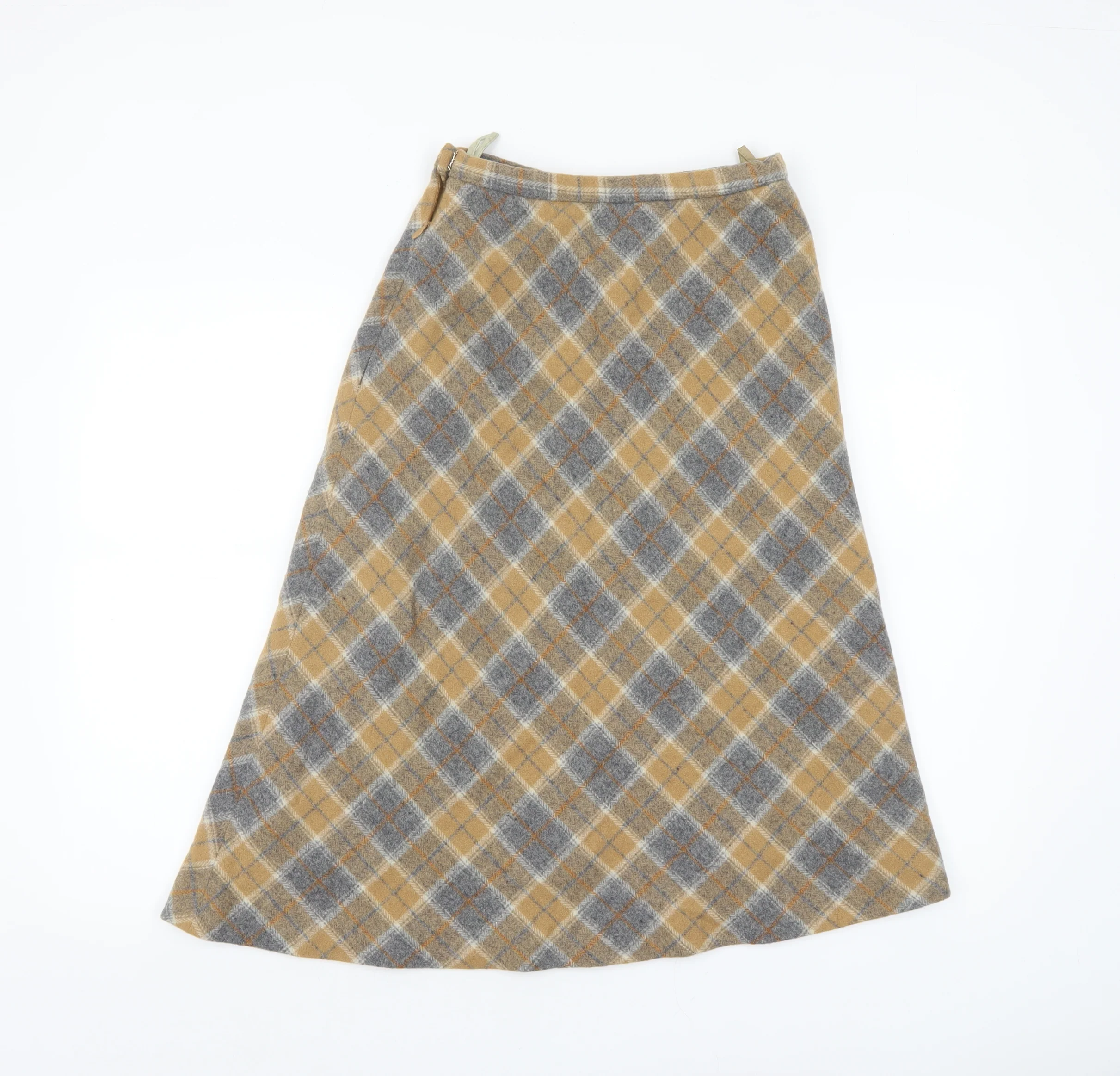 Stanley Blacker Womens Beige Checked Wool A-Line Midi Skirt Size 8 - Image 3