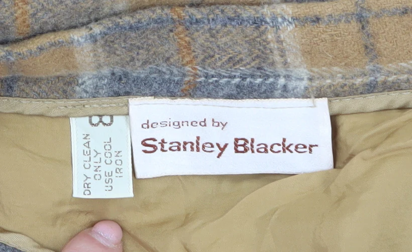 Stanley Blacker Womens Beige Checked Wool A-Line Midi Skirt Size 8 - Image 4