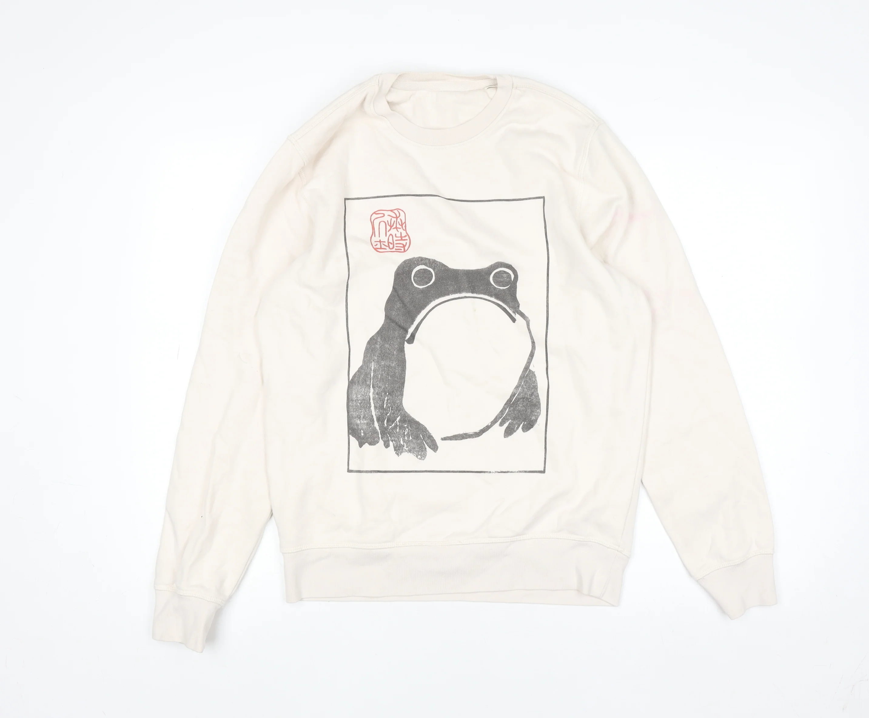 Stanley/Stella Women Ivory Cotton Pullover XS Frog Print Jumper