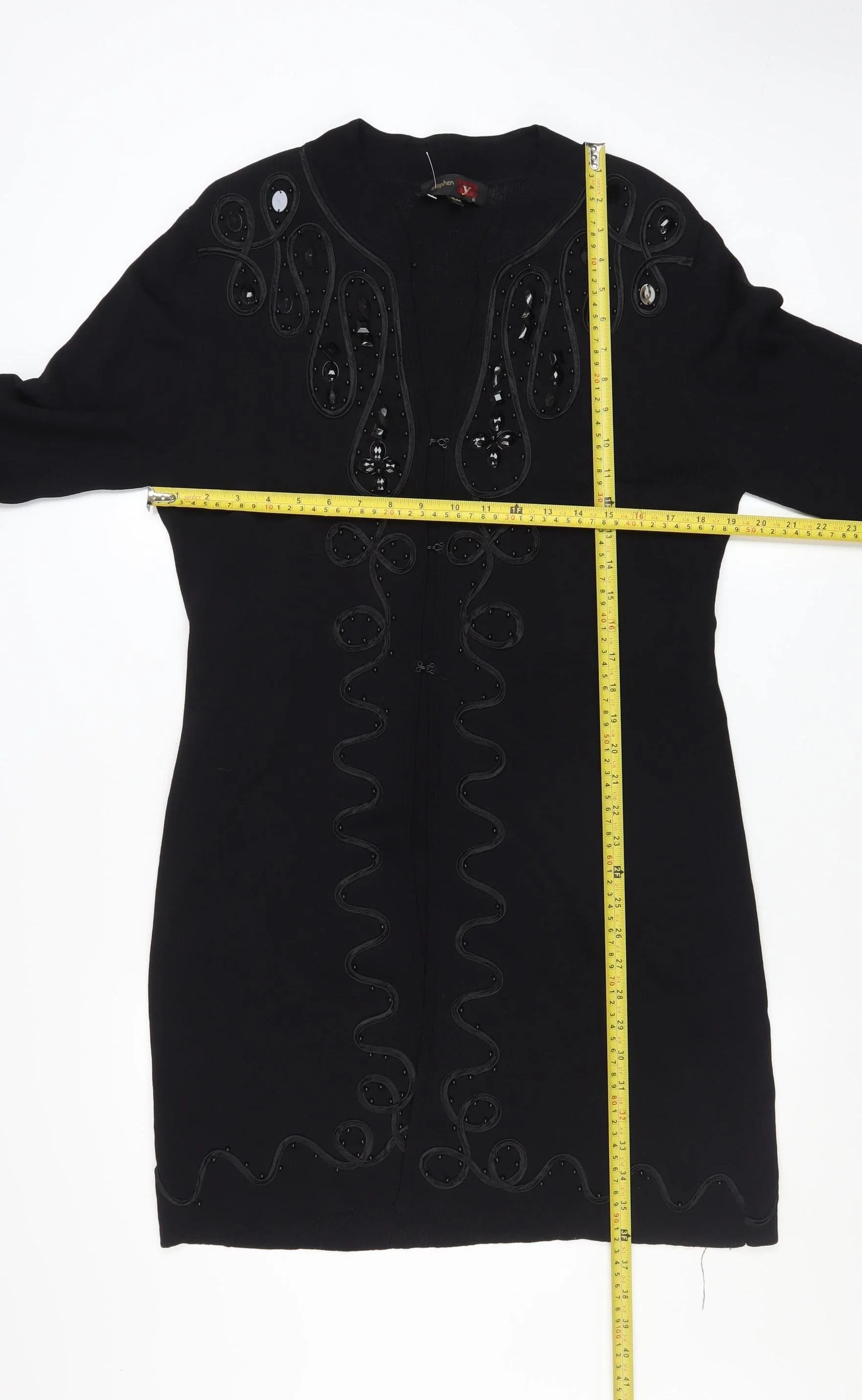Stephen Women's Black Embroidered Mid-Length Coatigan S - Image 2
