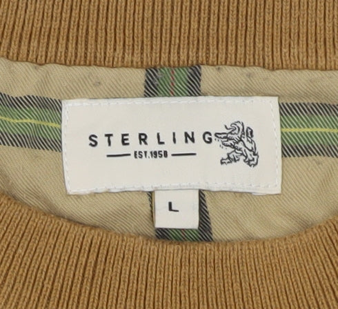 Sterling Men's Beige Cotton Crew Neck Pullover Jumper L - Image 4