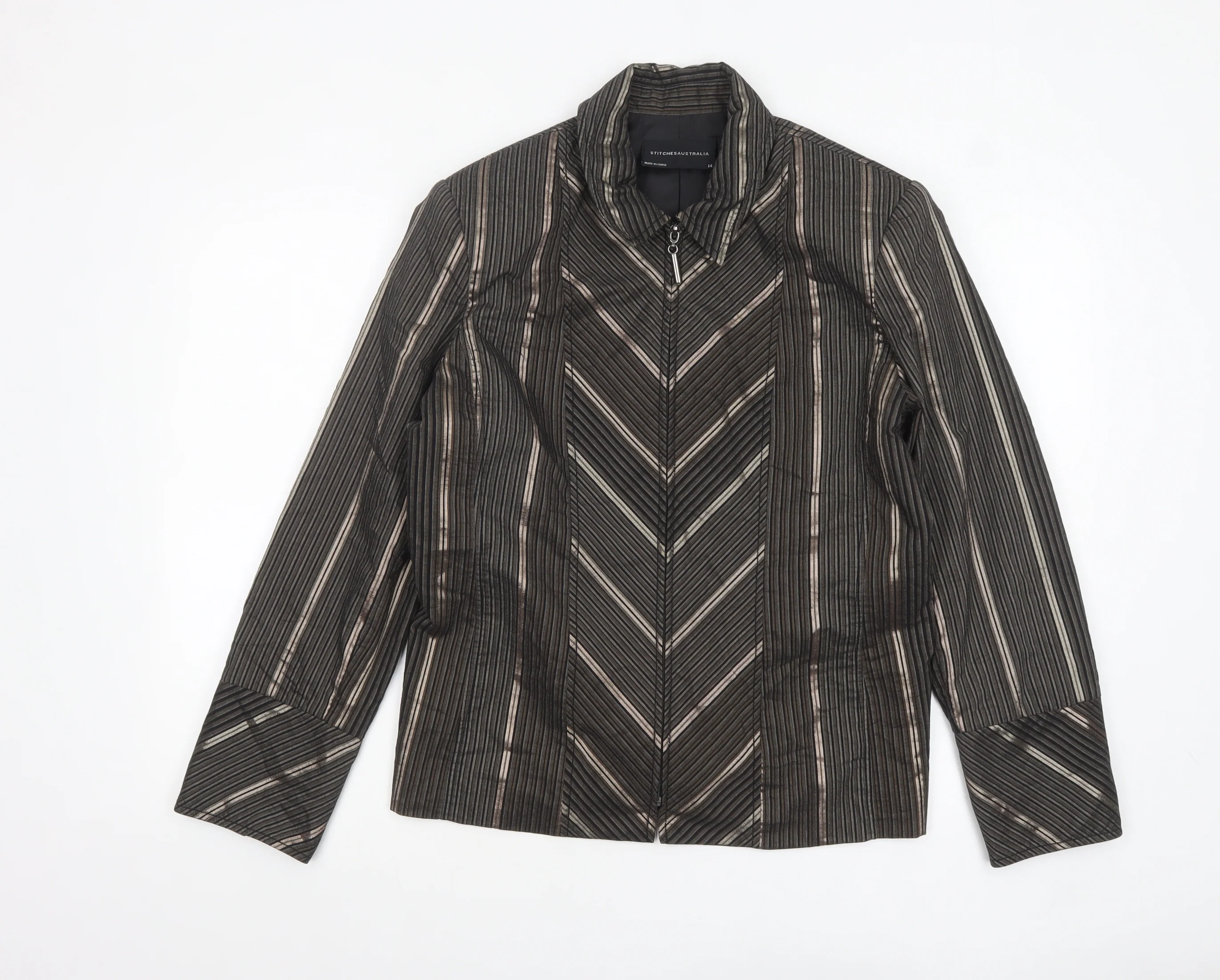 Stitches Australia Women's Brown Striped Zip Jacket Size 14