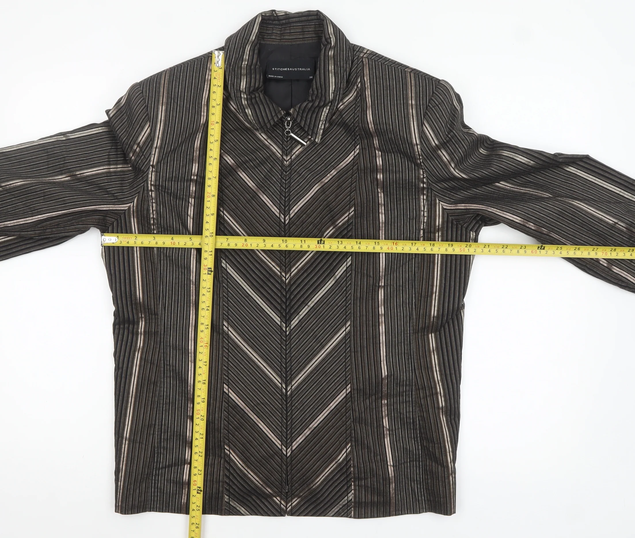 Stitches Australia Women's Brown Striped Zip Jacket Size 14 - Image 2