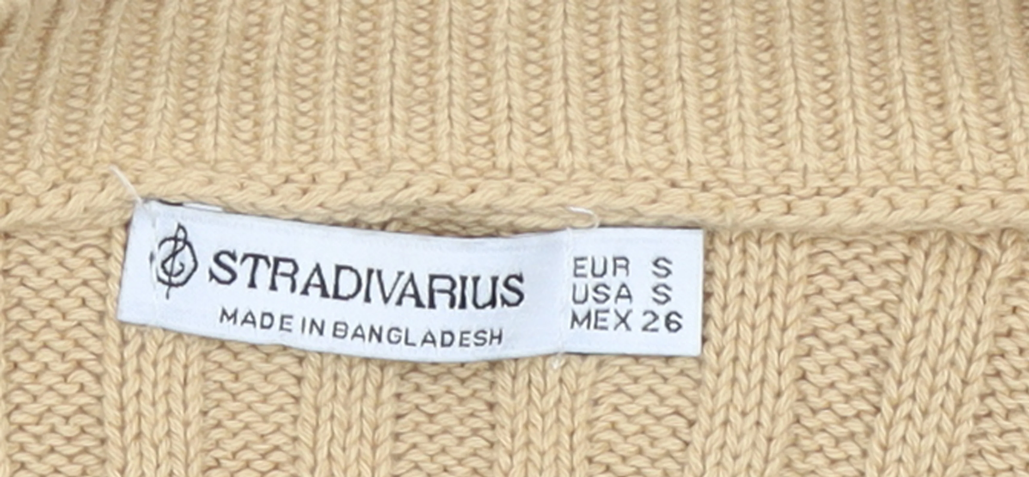 Stradivarius Women Beige Rib Knit Crew Neck Cotton Jumper Size S - Image 4