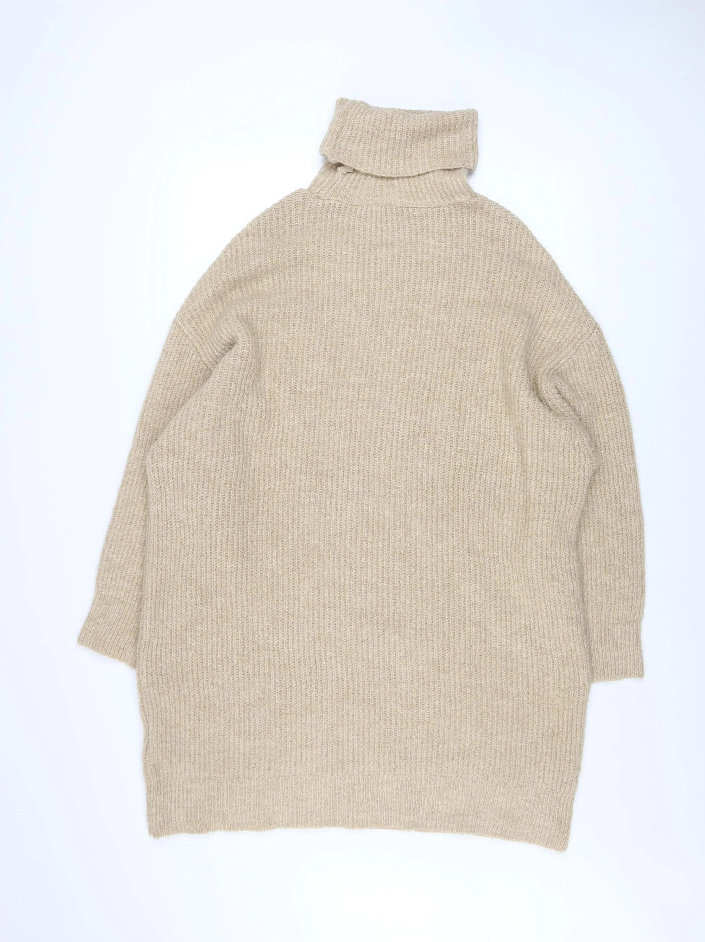 Stradivarius Women Beige XS Roll Neck Long Sleeve Jumper Dress - Image 3