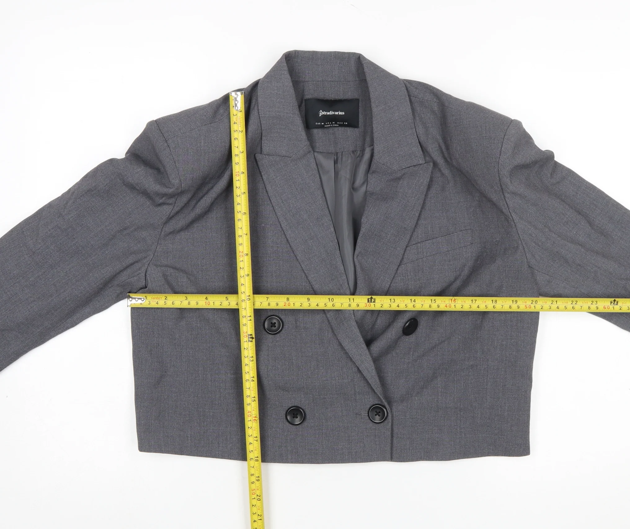 Stradivarius Women Grey Cropped Double-Breasted Blazer Size 12 Tailored - Image 2