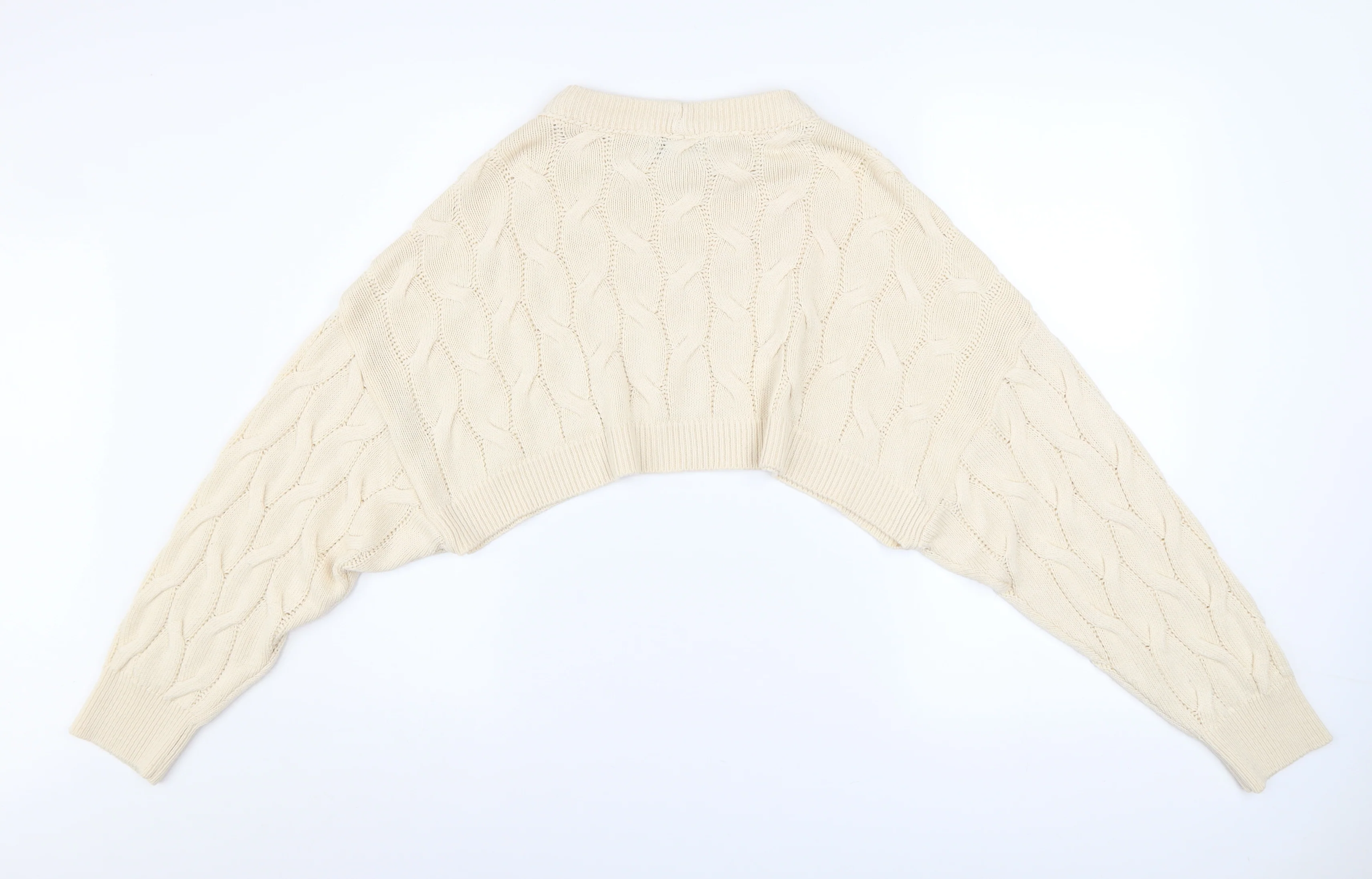 Stradivarius Women’s Beige Cable Knit Shrug Jumper Size S - Image 3