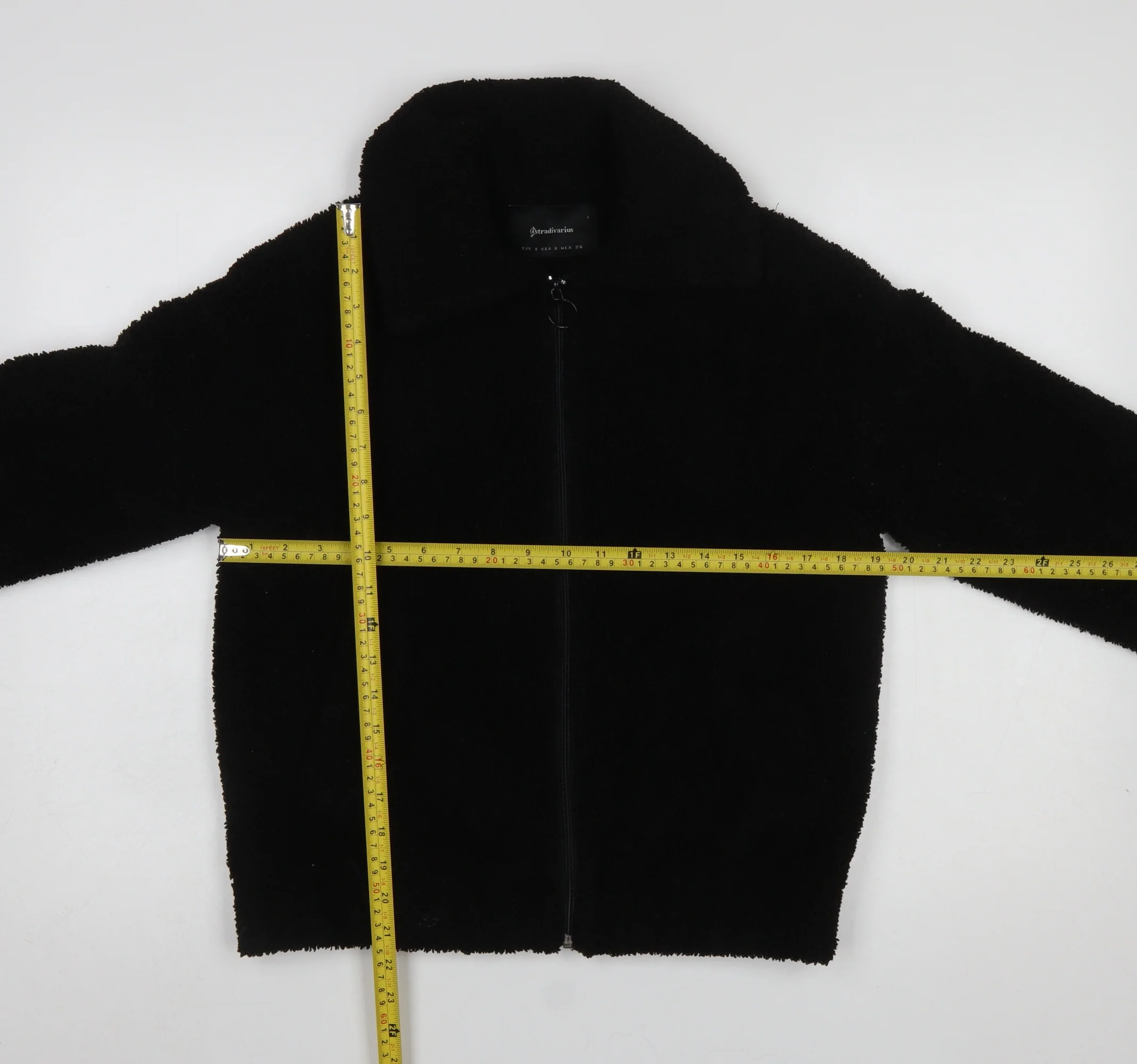 Stradivarius Women’s Black Fleece Zip Bomber Jacket Size 8 - Image 2