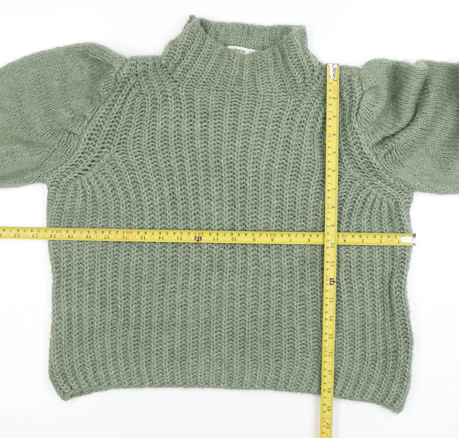 Stradivarius Women’s Green High Neck Chunky Knit Wool Blend Jumper Size 10 - Image 2