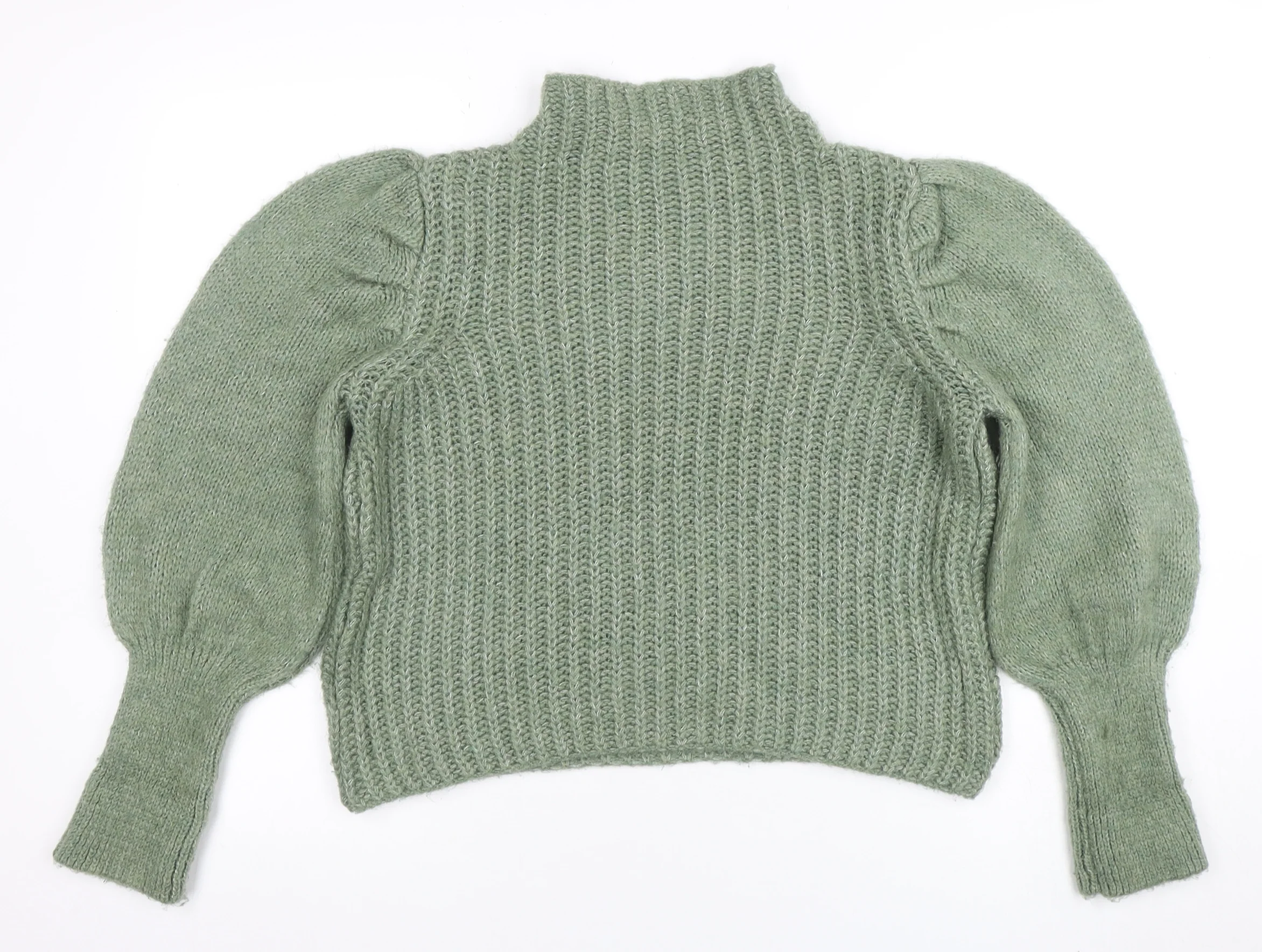 Stradivarius Women’s Green High Neck Chunky Knit Wool Blend Jumper Size 10 - Image 3