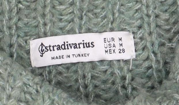 Stradivarius Women’s Green High Neck Chunky Knit Wool Blend Jumper Size 10 - Image 4