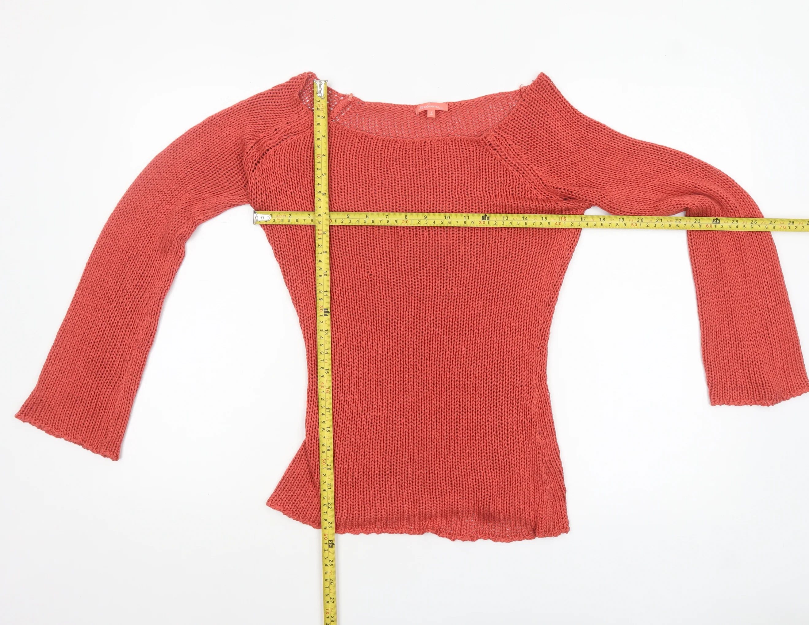 Stradivarius Women’s Red Knit Boat Neck Pullover Jumper Size L - Image 2