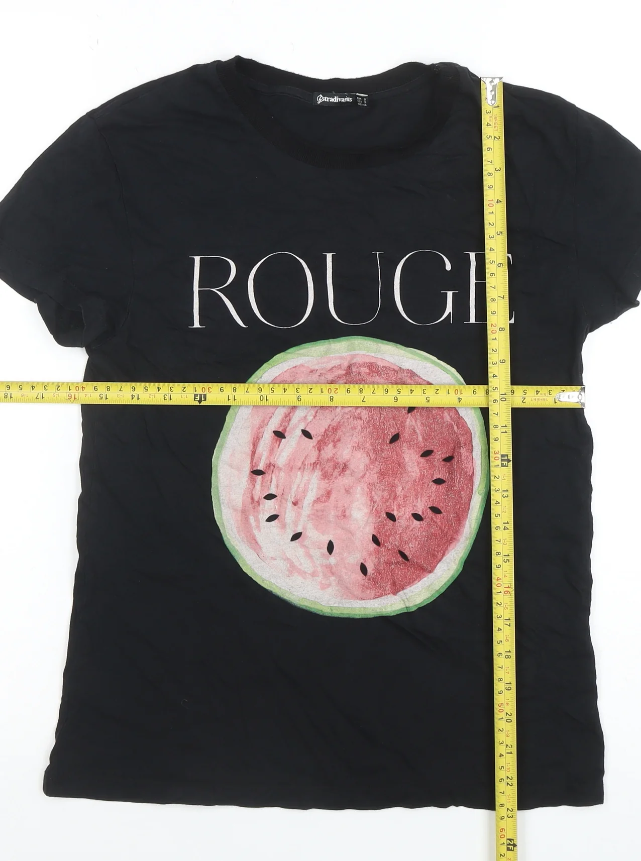 Stradivarius Womens Black Graphic Rouge Watermelon T-Shirt Size S - Image 2