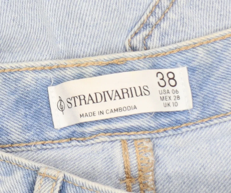 Stradivarius Women's Blue Distressed Denim Bermuda Shorts UK 10 - Image 5