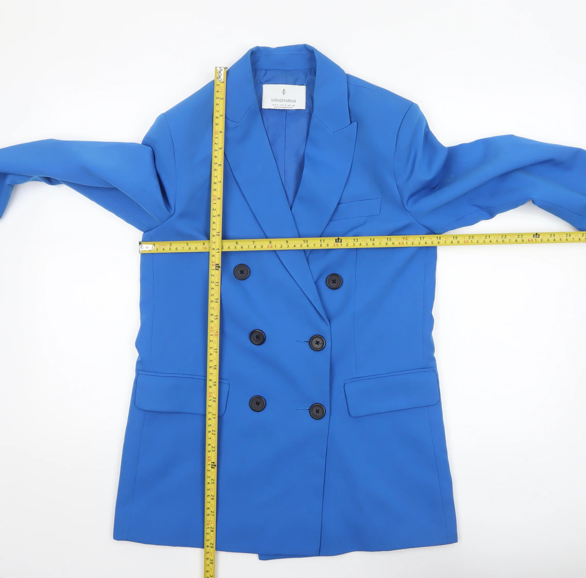 Stradivarius Women's Blue Double-Breasted Blazer Size 8 - Image 2