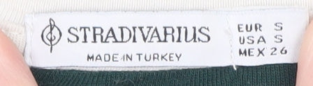 Stradivarius Women's Green White Striped Cropped Long Sleeve T-Shirt Size S - Image 4
