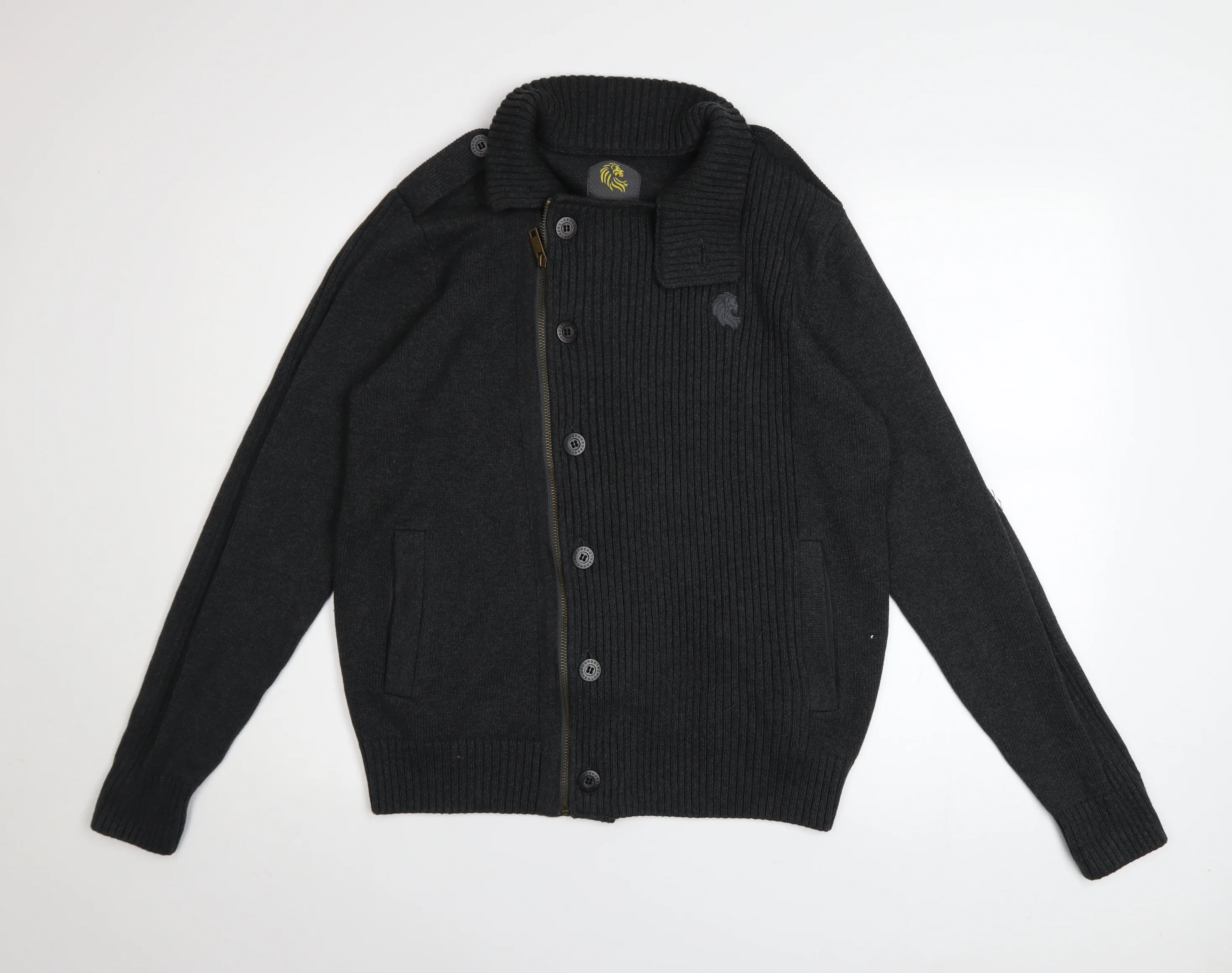 Strength & Honour Men's Black M Cotton Collared Full Zip Cardigan