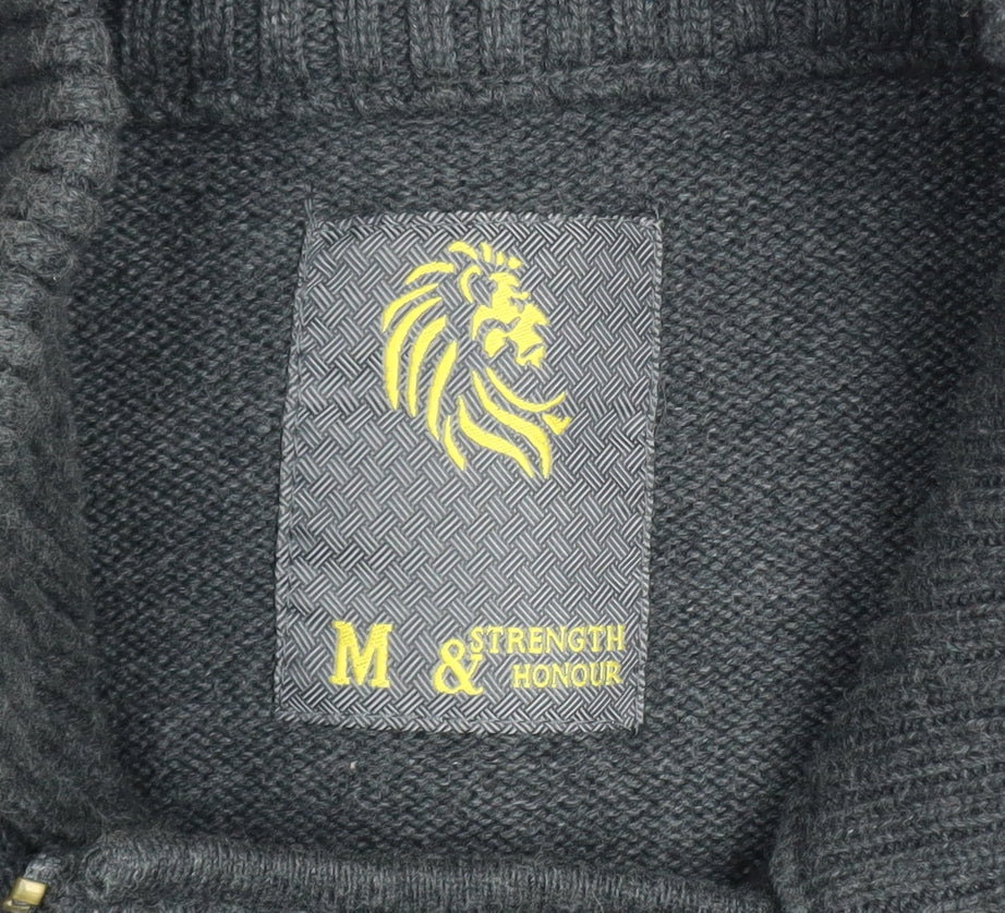 Strength & Honour Men's Black M Cotton Collared Full Zip Cardigan - Image 4
