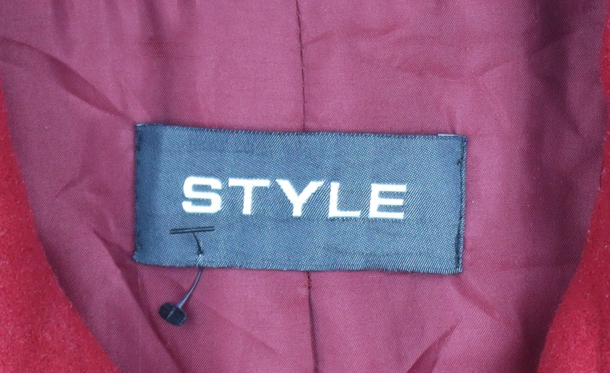 STYLE Womens Red Wool Cashmere Long Zip Up Coat Size 14 - Image 4