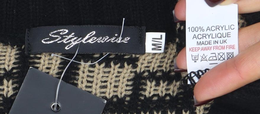 Stylewise Women's Black Beige Geometric V-Neck Knit Vest M/L - Image 4