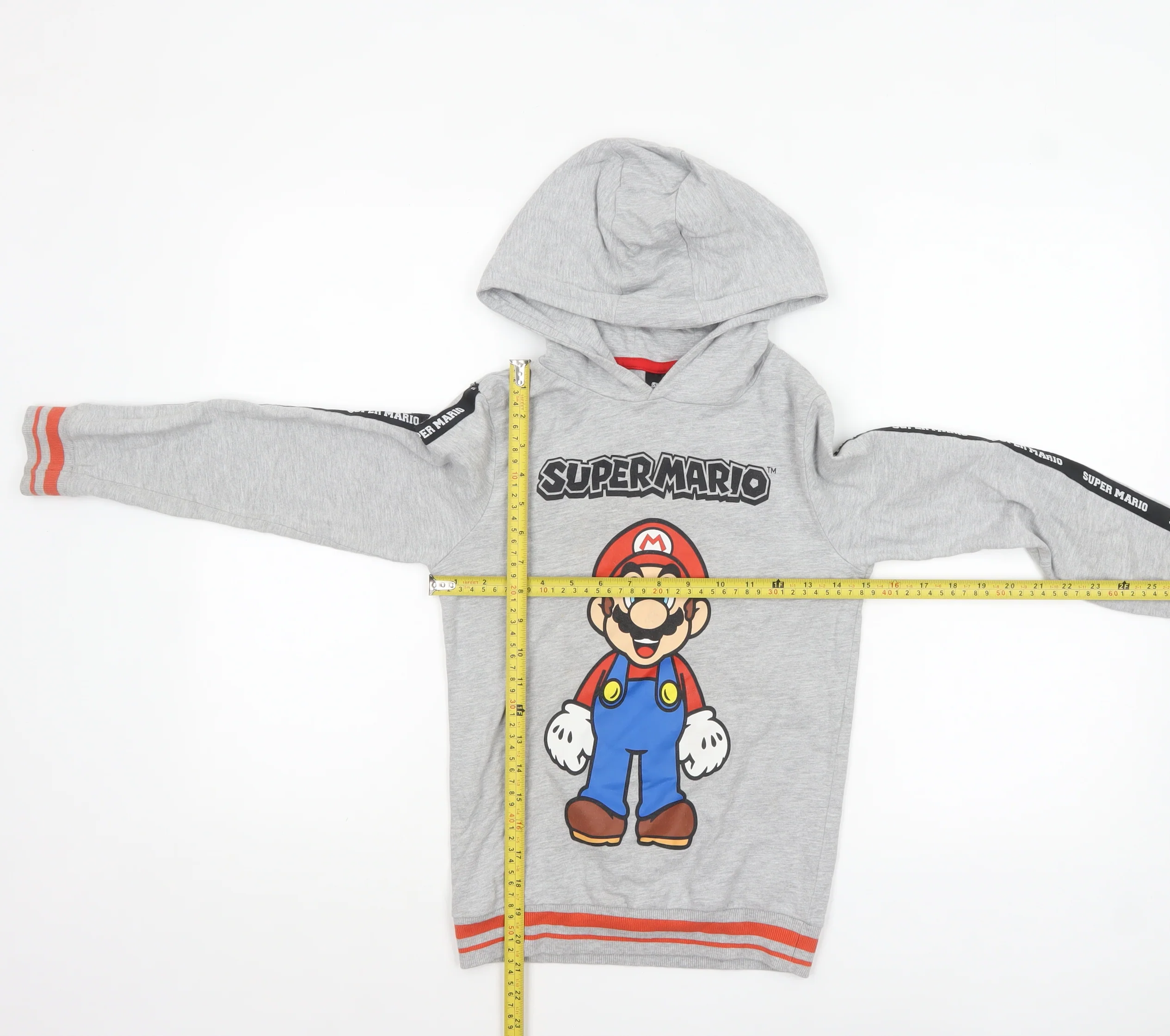 Super Mario Boys Grey Hoodie 8 Years Pullover Cotton Blend Graphic Print - Image 2