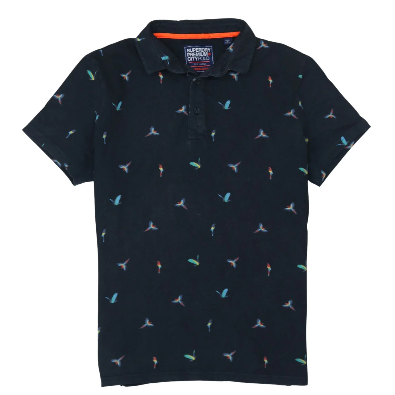 Superdry Men’s Black Bird Print City Polo Shirt Size Large