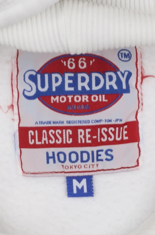 Superdry Men’s White Pullover Hoodie M Graphic Logo Fleece Sweatshirt - Image 4
