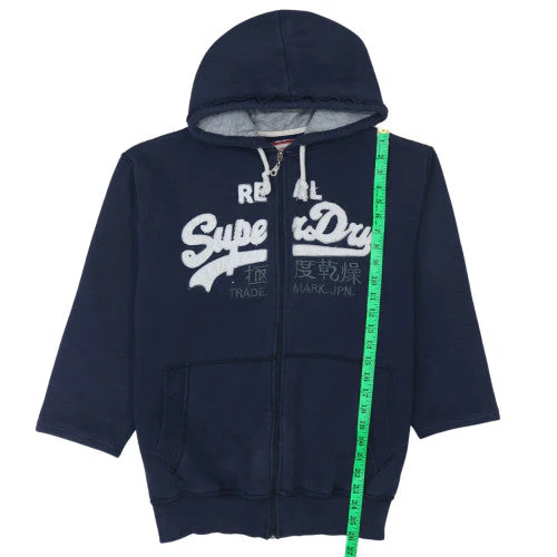 Superdry Men's Blue Full Zip Hoodie Size M Graphic Embroidered Fleece - Image 3