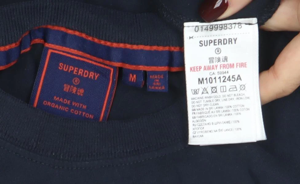 Superdry Men's Blue Organic Cotton Crew Neck T-Shirt Size M - Image 4