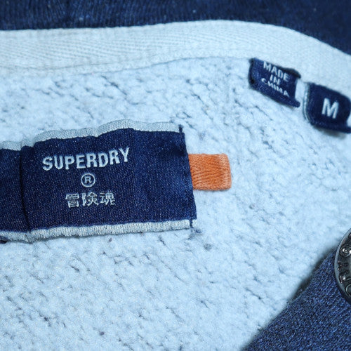 Superdry Men's Blue Pullover Hoodie M Fleece Logo Sweatshirt - Image 5