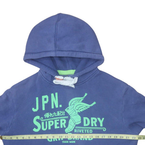 Superdry Mens Blue Pullover Hoodie M Graphic Print Fleece Sweatshirt - Image 2