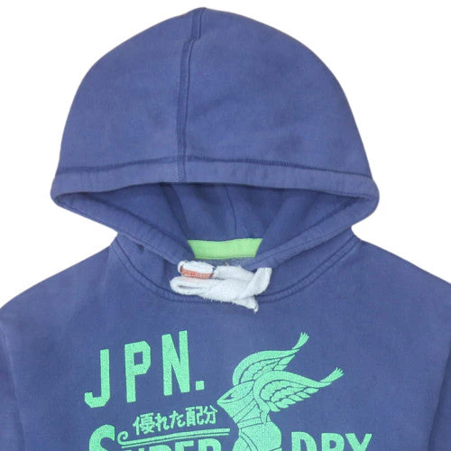 Superdry Mens Blue Pullover Hoodie M Graphic Print Fleece Sweatshirt - Image 8