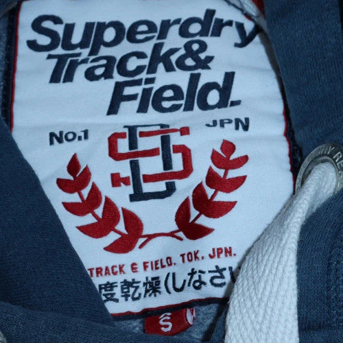 Superdry Men's Blue Pullover Hoodie S Track & Field Graphic Fleece - Image 5