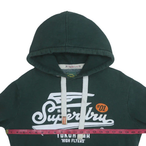 Superdry Mens Green Pullover Hoodie Small Graphic Print Fleece - Image 3