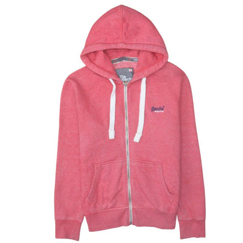 Superdry Men's Pink Full Zip Hoodie Size M Lightweight Hooded Sweatshirt